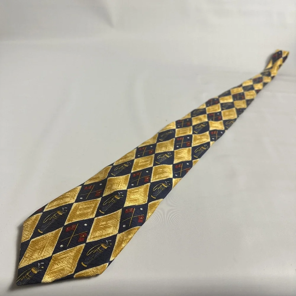 Vintage Jack Nicklaus Golf Novelty Silk Tie Argyle Country Club Preppy Golfer